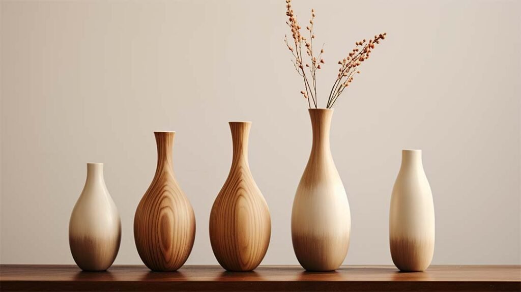 five wooden vase set