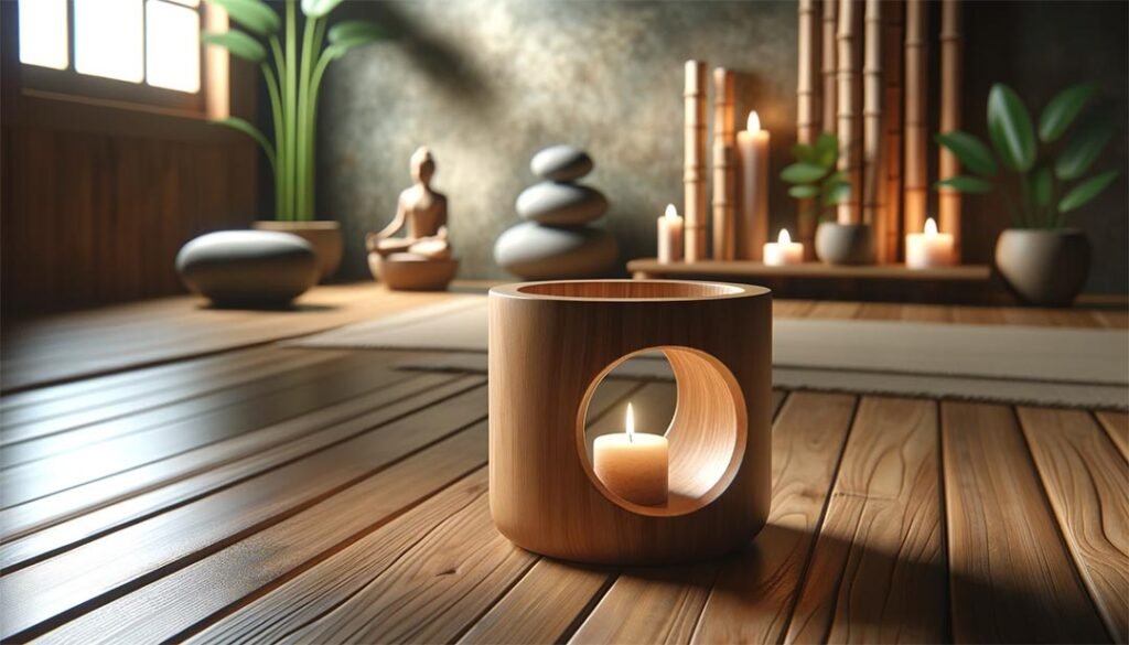 Yoga wooden candle holder