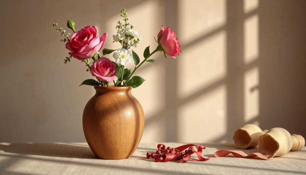 a wooden vase