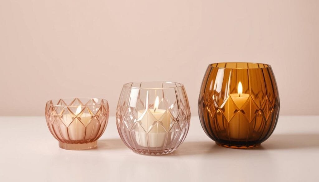 Gold, Amber & Rose Gold Glass Candle Holders