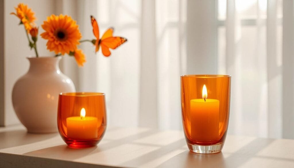 Orange Glass Candle Holders