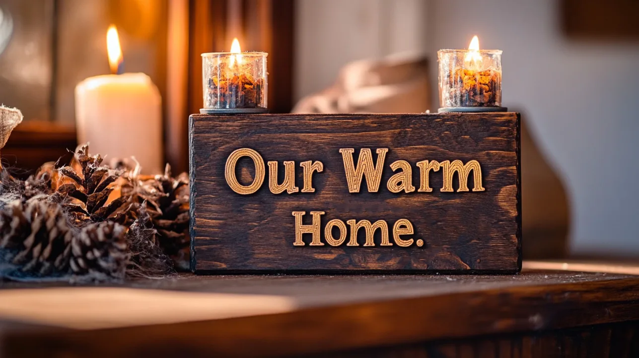 wooden sign our warm home