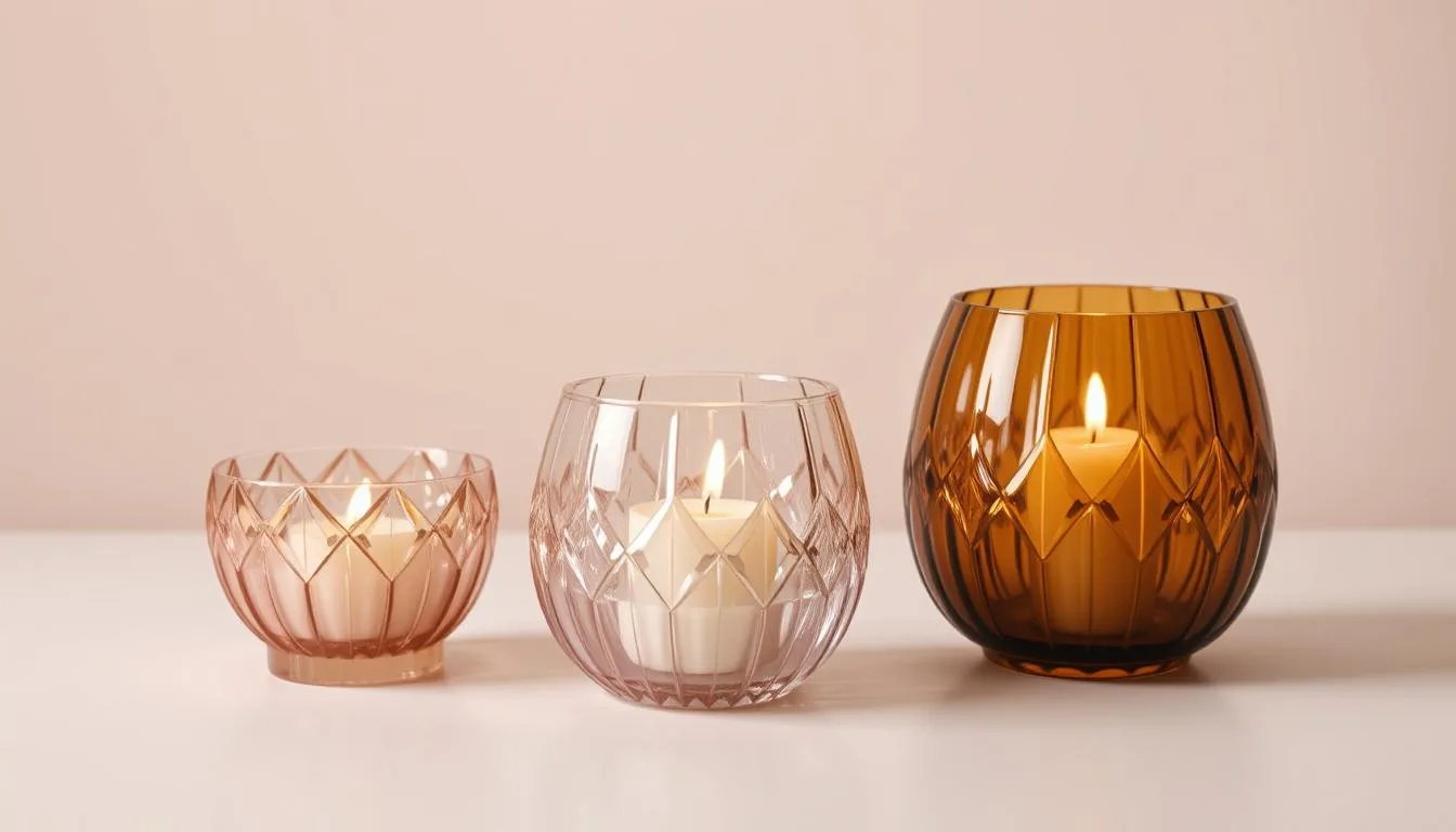 Gold, Amber & Rose Gold Glass Candle Holders