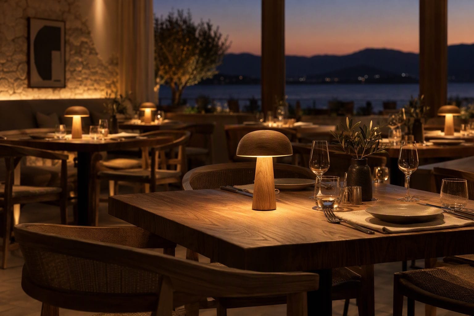 Wooden ambience lamp in restaurant