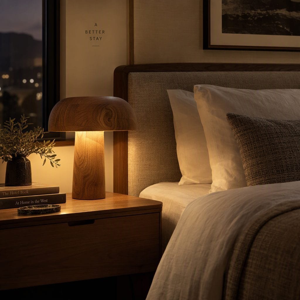 Wooden ambience lamp hotel bedside